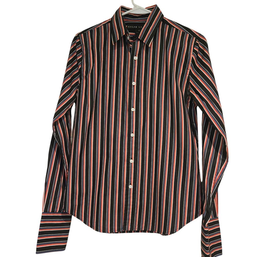 Ralph Lauren Black Label Striped Cotton Poplin Shirt Slim Fit 6 Multicolor